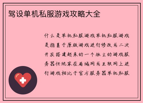 驾设单机私服游戏攻略大全